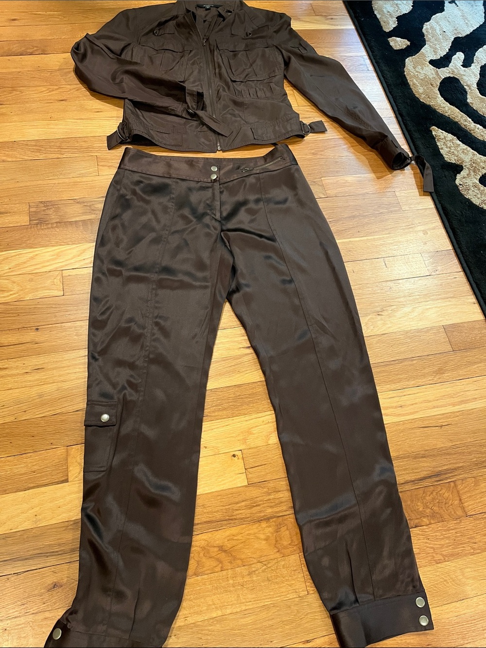 Women's Brown Silk Utility Pants & Jacket